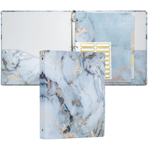 NELOVI Cute Binders! Decorative Hardcover 3 Ring Binder 1 Inch (Letter-Size) with 5-Tab Dividers and File Folder Labels. White Marble Three Ring Binder for Cute School Supplies and Office Supplies