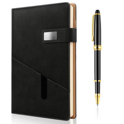 A5 Blank Journal Notebook, Refillable Hardcover Leather Sketchbook with Pocket and Magnetic Buckle, 240 Pages Thick Travel Sketchbooks for Drawing and Writing, 80gsm Unlined Journal for Men and Women - Black