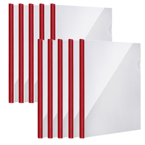 Muka 10 PCS Clear Plastic Resume Binder Portfolio Binder Report Covers with Sliding Bar, A4 Sizes-Red