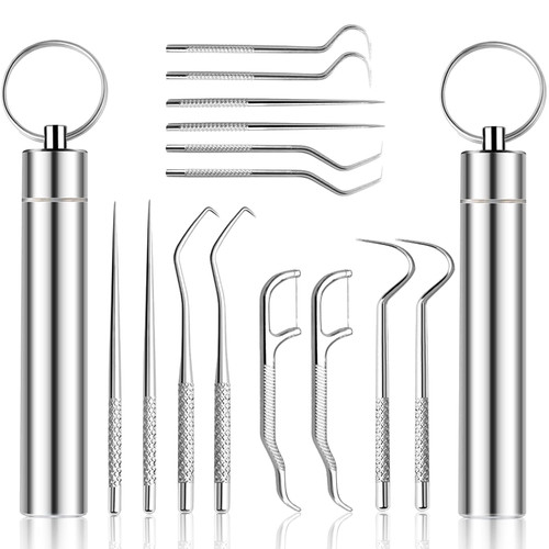 14 Pieces 2 Set Holders Portable Metal Toothpick, Reusable Portable Stainless Steel Toothpicks Pocket Set with Holder for Outdoor Picnic Camping Traveling, Toothpick Holder, Titanium Toothpick 14 Pieces 2 Set Holders Portable Metal Toothpick, Reusable Portable Stainless Steel Toothpicks Pocket Set with Holder for Outdoor Picnic Camping Traveling, Toothpick Holder, Titanium Toothpick