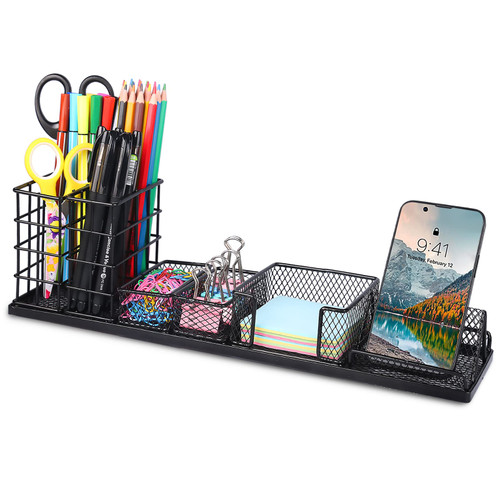 WWXICLG Desk Organizer, Desktop Organizer with Pen Holder, Pencil Holder for Desk, Pencil Cup, Office Supplies Desk Organizer and Accessories, 8 Compartments (black)