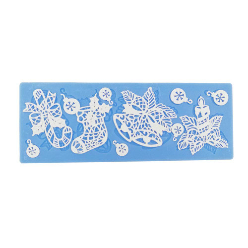 Fondant Lace Mold,FOUR-C Lace Fondant Molds Christmas Socks Bell Silicone Lace Molds for Cake Decorating Lace Mat Flower Pattern Molds Sugar Craft Tools