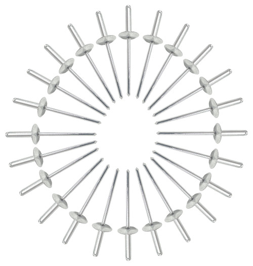 Metal Magery 100 Large Flange Aluminum Open End Pop Rivets 1/8" x 3/8" (0.313-.375 Inch Grip Range) QTY: 100 Metal Magery 100 Large Flange Aluminum Open End Pop Rivets 1/8" x 3/8" (0.313-.375 Inch Grip Range) QTY: 100