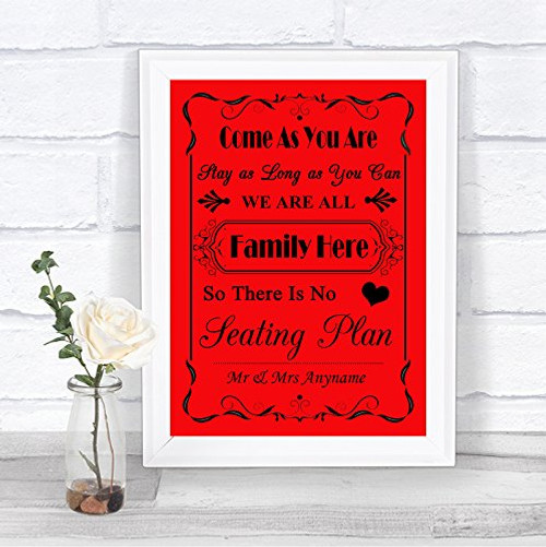 Red No Seating Plan Personalized Wedding Sign