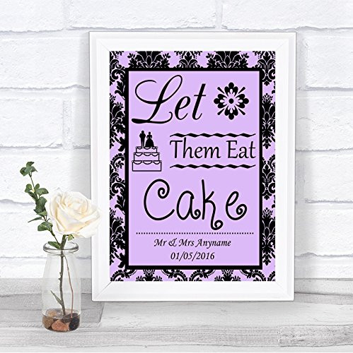 Lilac Black Damask Let Them Eat Cake Personalized Wedding Sign