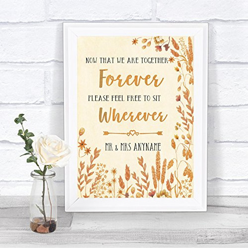 Autumn Leaves Informal No Seating Plan Personalized Wedding Sign