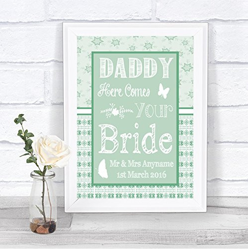 Winter Green Christmas Here Comes Your Bride Daddy Personalized Wedding Sign
