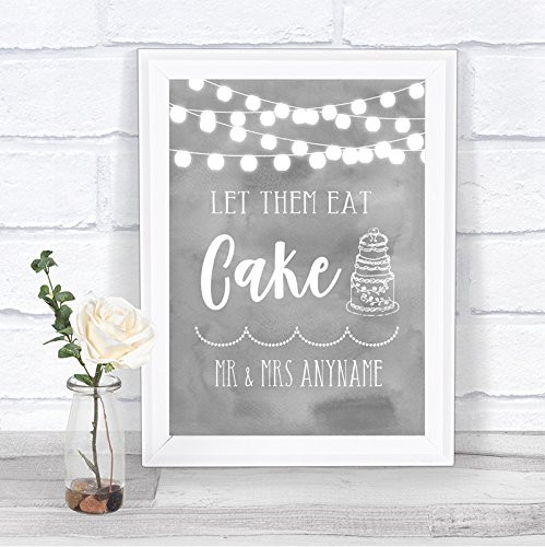 Grey Watercolour Lights Let Them Eat Cake Personalized Wedding Sign
