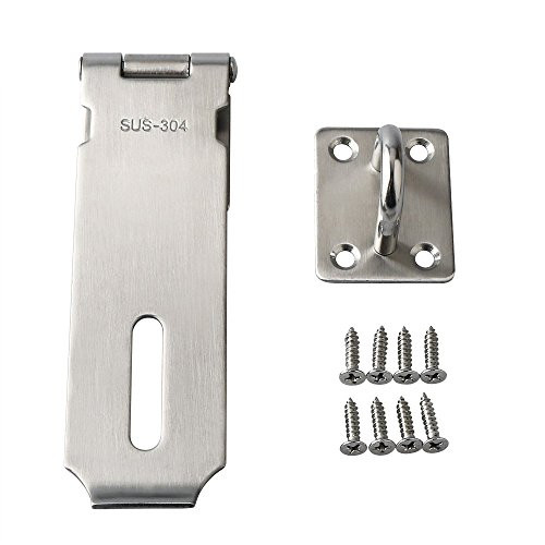 COOLOGIN 4-Inch Hasp Staple Safety Door Bolt Latches Padlock Hasp Door Clasp Gate Lock SUS 304 Stainless Steel Silver
