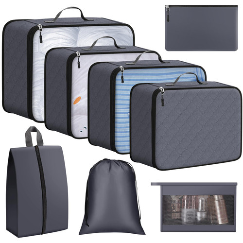 ExploreBliss Packing Cubes for Suitcases 8 Set, Durable Packing Cubes for Travel, Foldable Suitcase Organizer Bags Set for Travel Accessories, Travel Bags Organizer for Luggage(Grey)