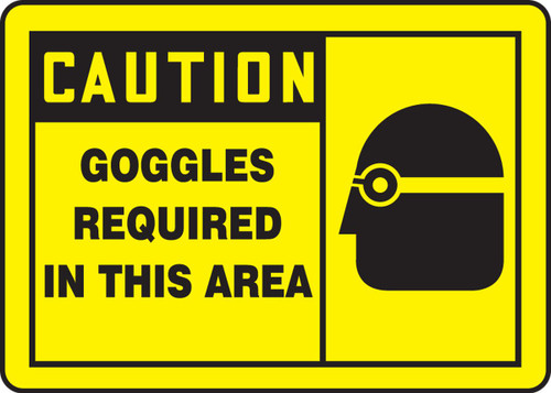Accuform MPPE412VP Sign,"Caution Goggles Required in This Area", 7" Length x 10" Width x 0.055" Thickness, Plastic, 7" x 10", Black on Yellow