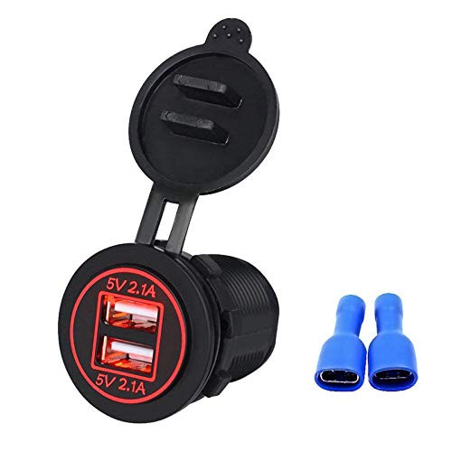 LinkStyle 12V 4.2A Dual USB Charger Socket Waterproof Power Outlet with Red LED Indicator Light & Dual Charging Ports for 12V Car RV Boat Marine Motorcycle Mobile LinkStyle 12V 4.2A Dual USB Charger Socket Waterproof Power Outlet with Red LED Indicator Light & Dual Charging Ports for 12V Car RV Boat Marine Motorcycle Mobile