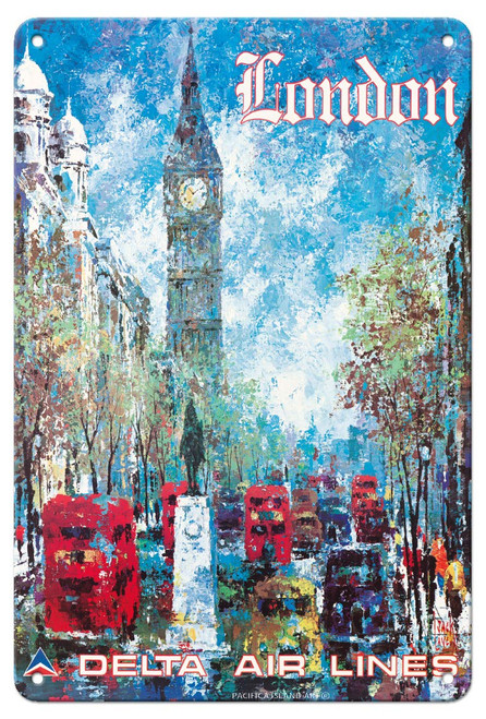 Pacifica Island Art London, England - Delta Air Lines - Big Ben Elizabeth Tower - Vintage Airline Travel Poster by Jack Laycox c.1970s - 8in x 12in Vintage Metal Tin Sign Pacifica Island Art London, England - Delta Air Lines - Big Ben Elizabeth Tower - Vintage Airline Travel Poster by Jack Laycox c.1970s - 8in x 12in Vintage Metal Tin Sign