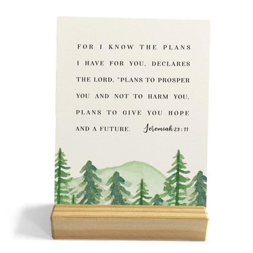 Jeremiah 29:11 Bible Verse Desk Decor Rustic Plaque with Wood Stand, Watercolour Scriptures Decor, Christian Decorative Wood Sign for Home Shelf Decor