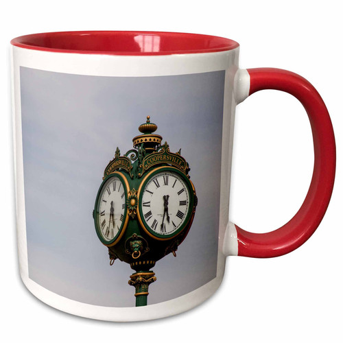 3dRose Danita Delimont - Randa Bishop - Clocks - Clock tower at Coopersville and Marne rail station, Michigan, USA. - 11oz Two-Tone Red Mug (mug_191738_5)