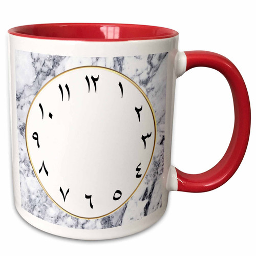 3dRose Arabic Clock face with Arabic Numbers - White Grey Marble Graphic - Mugs (mug_344406_5)