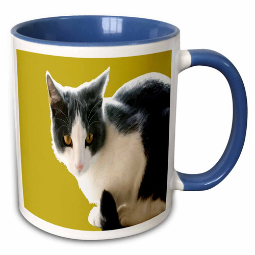 3dRose Taiche - Vector Art - Tuxedo Cat - Grey And White Tuxedo Cat Vector Art - Mugs (mug_356291_6)