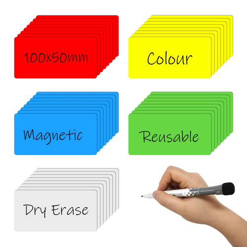 MVISUAL Dry Erase Magnetic Labels 4x2 Inch, Reusable Magnetic Labels Dry Erase for Whiteboards Locker School Classroom Office Home, Pack of 40