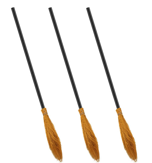 Medoore 3 Pcs Halloween Witch Broom Plastic Witch Broomstick Cosplay Broom Props, Realistic Wizard Flying Broom Stick Accessory for Costumes