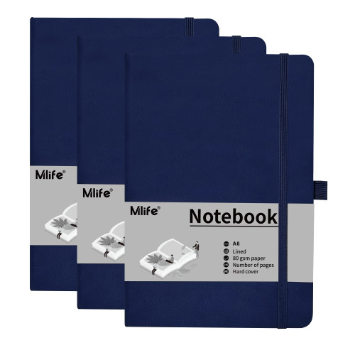 Mlife 3 Pack A6 Small Journal Notebook, Lined Pocket Notebook with Pen Holder, Mini Notebook Hardcover, 192 Pages Blue