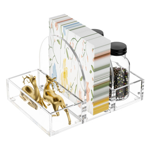 Acrylic Napkin Holder, NPPLUS 2 in 1 Upright Clear Napkin Holders, Salt & Pepper Shakers Set Storage Holders and Napkin Caddy For Table, Kitchen, Office,Restaurant, 1 Pack