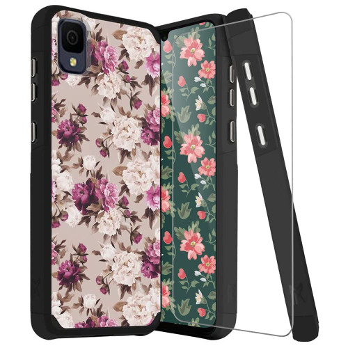 TJS for Alcatel TCL 30 Z T602DL Case, TCL 30 LE Case, with Tempered Glass Screen Protector, Dual Layer Hybrid Shockproof Drop Protection Impact Phone Case for TCL 30Z / TCL 30LE (Bouquet) TJS for Alcatel TCL 30 Z T602DL Case, TCL 30 LE Case, with Tempered Glass Screen Protector, Dual Layer Hybrid Shockproof Drop Protection Impact Phone Case for TCL 30Z / TCL 30LE (Bouquet)