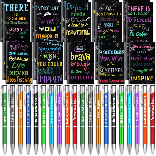 80 Pcs Inspirational Quotes Gifts Inspirational Notepads Inspirational Ballpoint Pens Motivational Journal Notebook Bulk with Pen Mini Journals Inspiring Pen for Student Teacher Office School