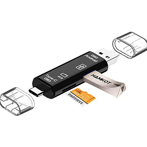 TF/SD/Micro SD Flash Memory Card Reader, USB C/Micro USB OTG to USB 2.0 Card Reader for Android, USB OTG Adapter for PC/Laptop/Tablet/MacBook/Smart Phones with OTG Function and More(Aluminum, Black)