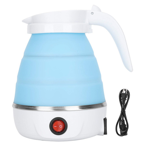 Omabeta Small Electric Kettle Travel Kettle Folding Water Boiler Portable Silicone Household Electric Kettle 400W US Plug 110V Portable Water Boiler Collapsible Kettle (Blue)