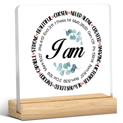 Positive Religious Gifts I Am Quotes Bible Verse Clear Desk Decorative Sign Encouragement Scripture Acrylic Plaque With Wooden Stand 4x4 Inch Sign Home Desk Decor Positive Religious Gifts I Am Quotes Bible Verse Clear Desk Decorative Sign Encouragement Scripture Acrylic Plaque With Wooden Stand 4x4 Inch Sign Home Desk Decor