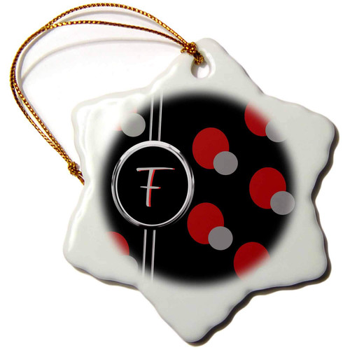 3dRose Modern Geometric Black Red Grey Circle Pattern Monogram Letter F - Ornaments (orn-215249-1)