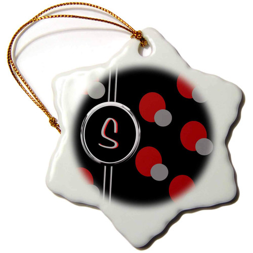 3dRose Modern Geometric Black Red Grey Circle Pattern Monogram Letter S - Ornaments (orn-215262-1)