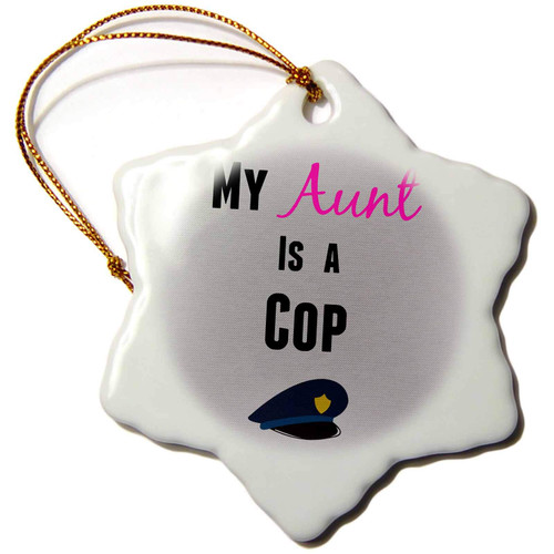 3dRose My Aunt is a Cop Phrase Pink with Grey Background - Ornaments (orn-219824-1)