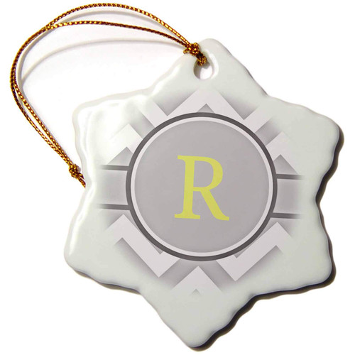 3dRose Grey and White Chevron with Yellow Monogram Initial R - Ornaments (orn-222106-1)