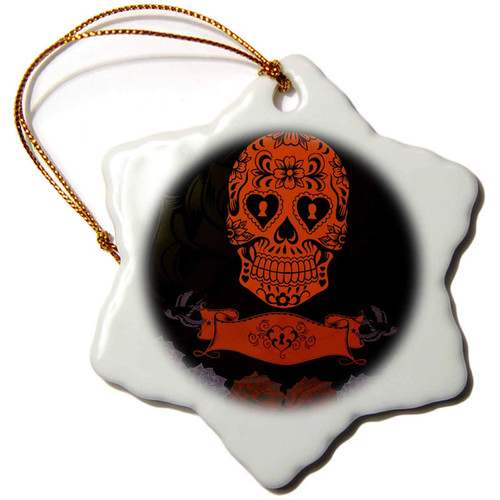 3dRose Day of The Dead. Cool Design. Orange, Black and Grey. - Ornaments (orn-233908-1)