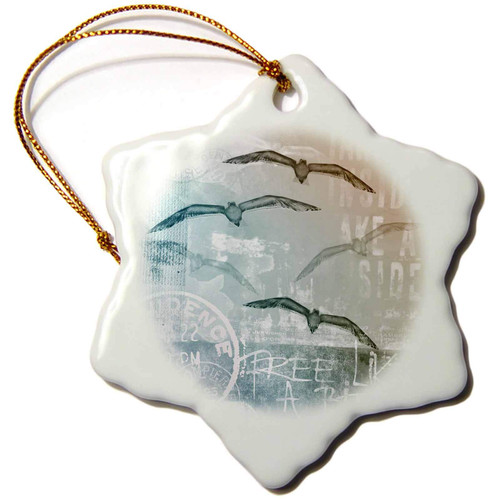 3dRose Sea Gull Illustration with Typography in Blue Grey - Ornaments (orn-268375-1)