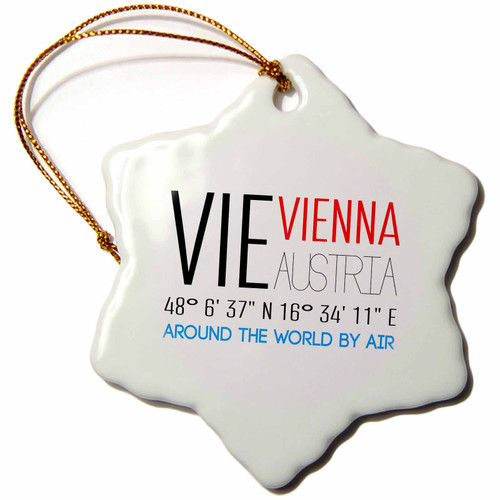 3dRose Text Vie Vienna, Austria, Coordinates. Around The World by air... - Ornaments (orn-319787-1)