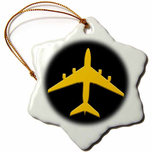 3dRose Silhouette Image of a Modern Airliner. Travel by air. Yellow on... - Ornaments (orn-323643-1)