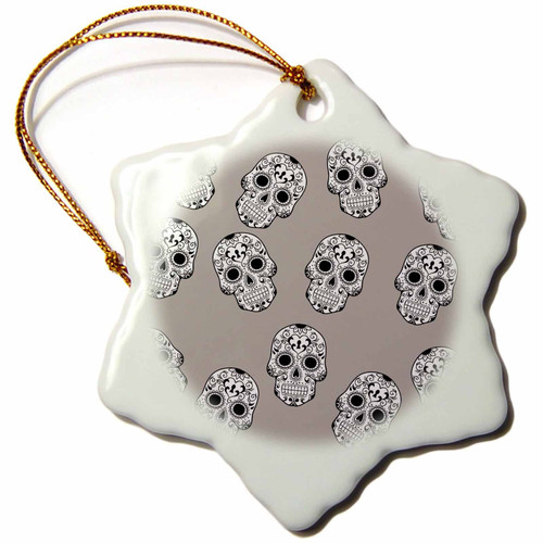 3dRose RinaPiro Sugar Skull - Day of The Dead. Grey Background. - Ornaments (orn-336022-1)