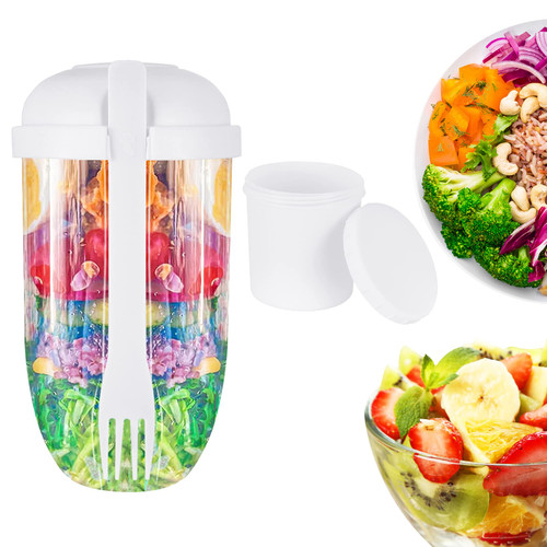 JOELELI 2022 New Fresh Salad Cup To Go Salad Meal Shaker Cup with Fork & Salad Dressing Holder Health Salad Container Portable Vegetable Breakfast Salad Cup Perfect for Work, Travel, Picnic?White?