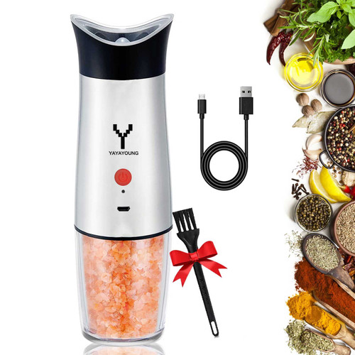 Electric Salt and Pepper Grinder, USB Rechargeable - No Battery Needed - Automatic Pepper and Salt Spice Mill, Electric Pepper Mill with Adjustable Coarseness & LED LIGHT,Salt and Pepper shaker