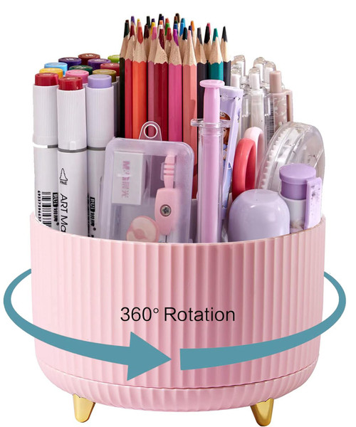 XDRELEC 360 Degree Rotating Pen Holder, Pencil Holder for Desk, Office Desk Organizers and Accessories, Pencil Cup, Pen Organizer?Office Organization and Storage (pink)