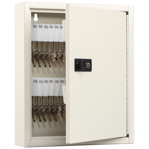 KYODOLED Key Storage Lock Box with Code, 60-Key Locking Key Cabinet, Key Organizer Wall Mount with Combination Lock, Key Hooks & Tags Key Labels for Valets, Hotels, Car and House Keys (White,60 Key)