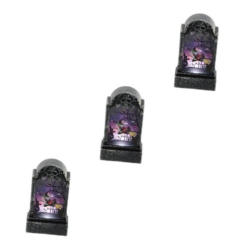 BESTOYARD 3 Pcs Halloween Tombstone Lights Decorative Outdoor Decor Christmas Decorations Decor for Table Desktop LED Tombstone Halloween Theme Lamp Tombstone Design Lamp Plastic Christmas