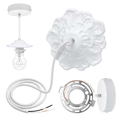 Modern Mini Pendant Light Cord, 2 Pack White Hanging Light Fixtures Kit, E27/E26 Socket Industrial Pendant Light Kit, 47in Cord Vintage Edison Ceiling Pendant Lamp Holder,DIY Lamp Kit for Island