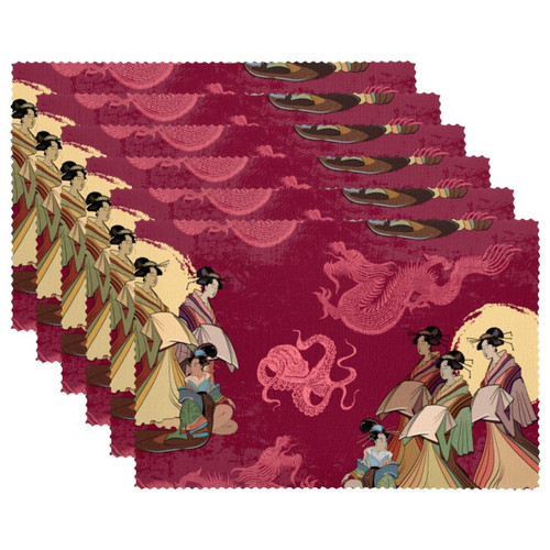 Placemats Dining Table Place Mats Cloth Placemats Kitchen Table Mats Indoor Outdoor Placemat, Women and Dragon Vintage Retro