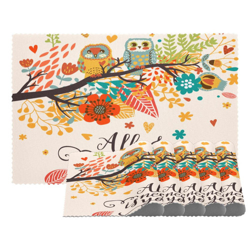 Placemats Dining Table Place Mats Cloth Placemats Kitchen Table Mats Indoor Outdoor Placemat, Autumn Owl Couple Cartoon Animals