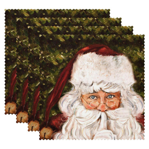 Placemats Dining Table Place Mats Cloth Placemats Kitchen Table Mats Indoor Outdoor Placemat, Christmas Santa Claus Vintage Retro Pattern