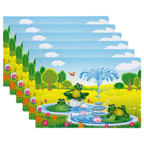 Placemats Dining Table Place Mats Cloth Placemats Kitchen Table Mats Indoor Outdoor Placemat, Cartoon Animal Frog Flower Butterfly