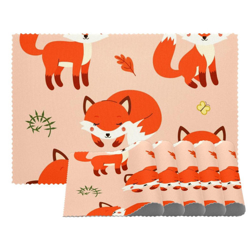 Placemats Dining Table Place Mats Cloth Placemats Kitchen Table Mats Indoor Outdoor Placemat, Cartoon Animal Fox Butterfly Autumn